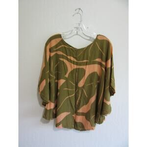 HOMEGROWN WAHINE Made in Hawaii Size 3 Relaxed Cotton Green Peach Blouse